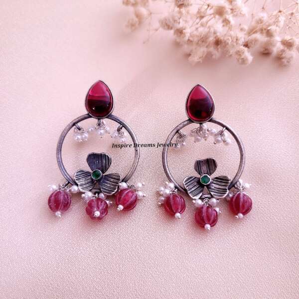 FLOWER MOTIF RUBY EARRINGS