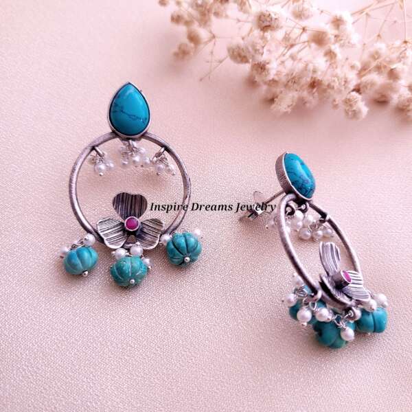 FLOWER MOTIF TURQUOISE EARRINGS - Image 2