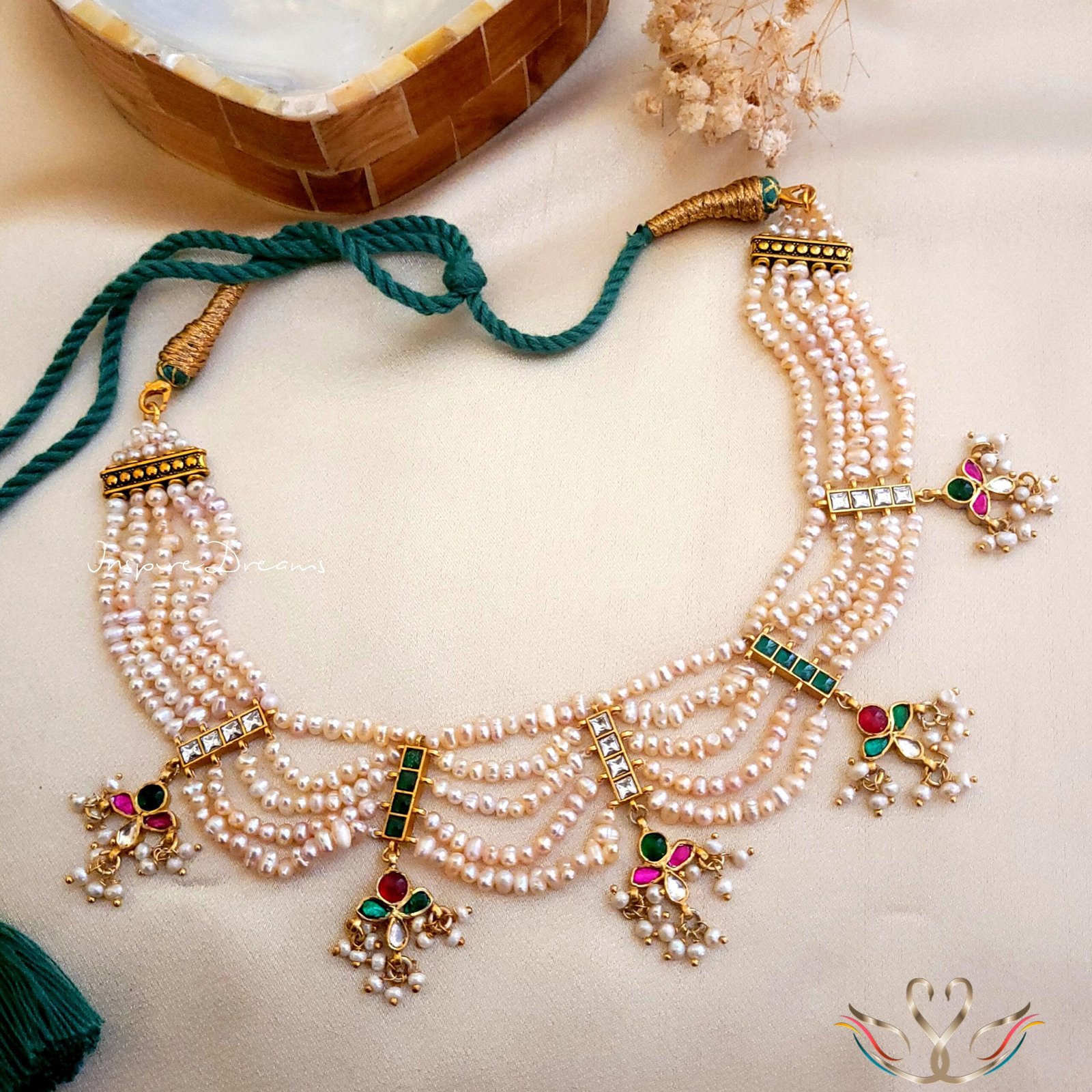 PEARL WITH KUNDAN LAYERD CHOKER NECKLACE. - Image 2