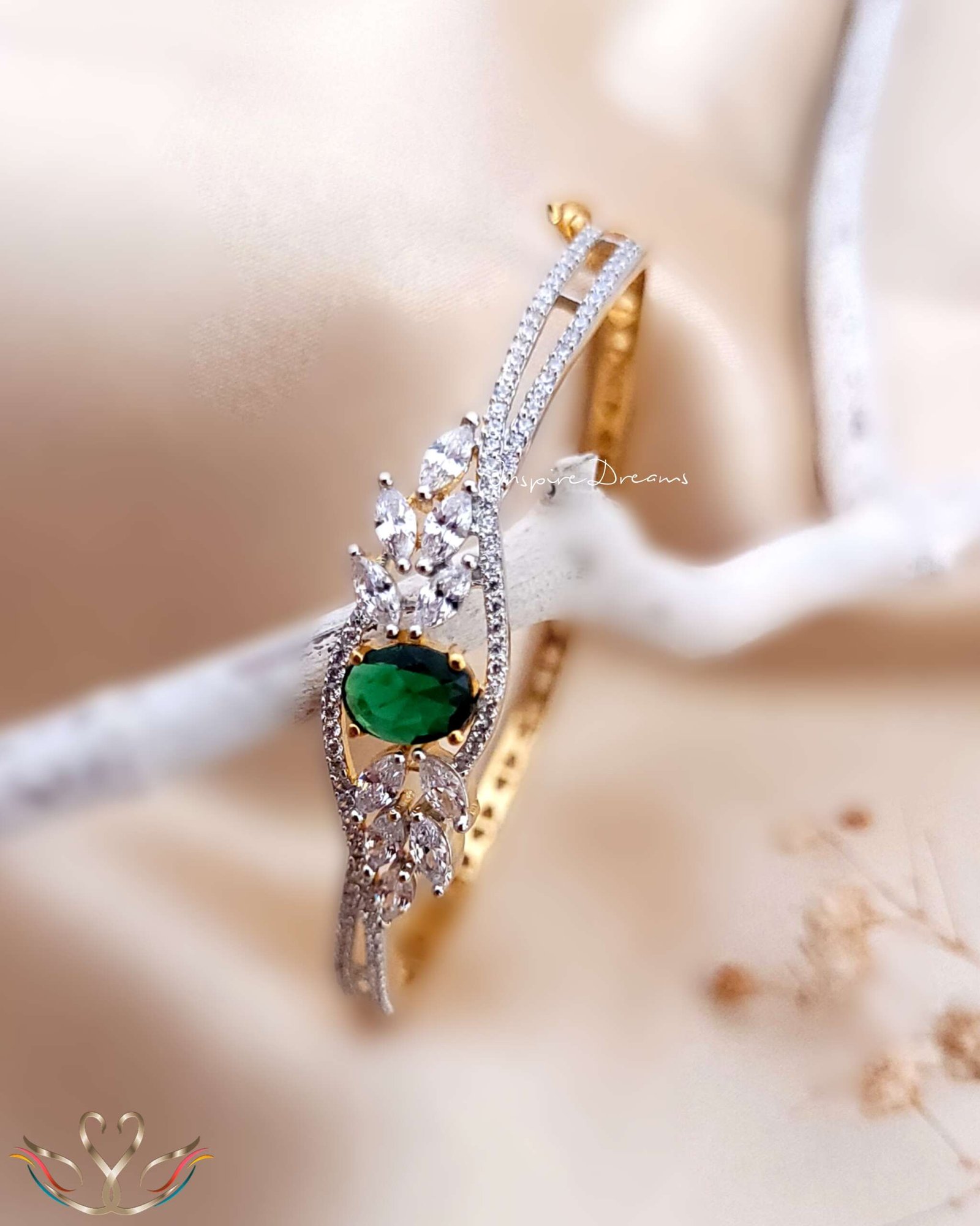 Gold Plated Cz And Emerald Bracelet - Image 2