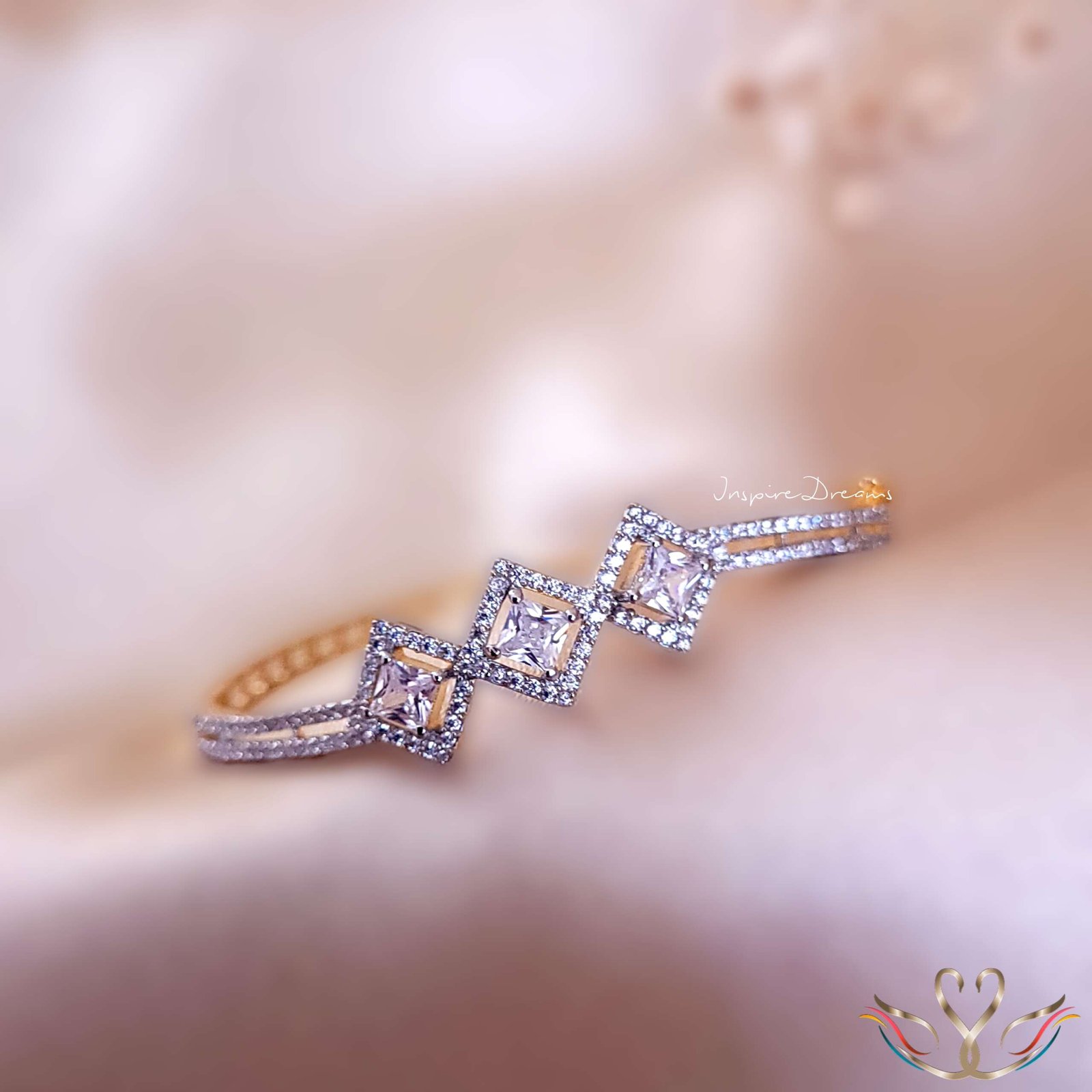 Gold Plated Scarlet Cz Square Bracelet - Image 2