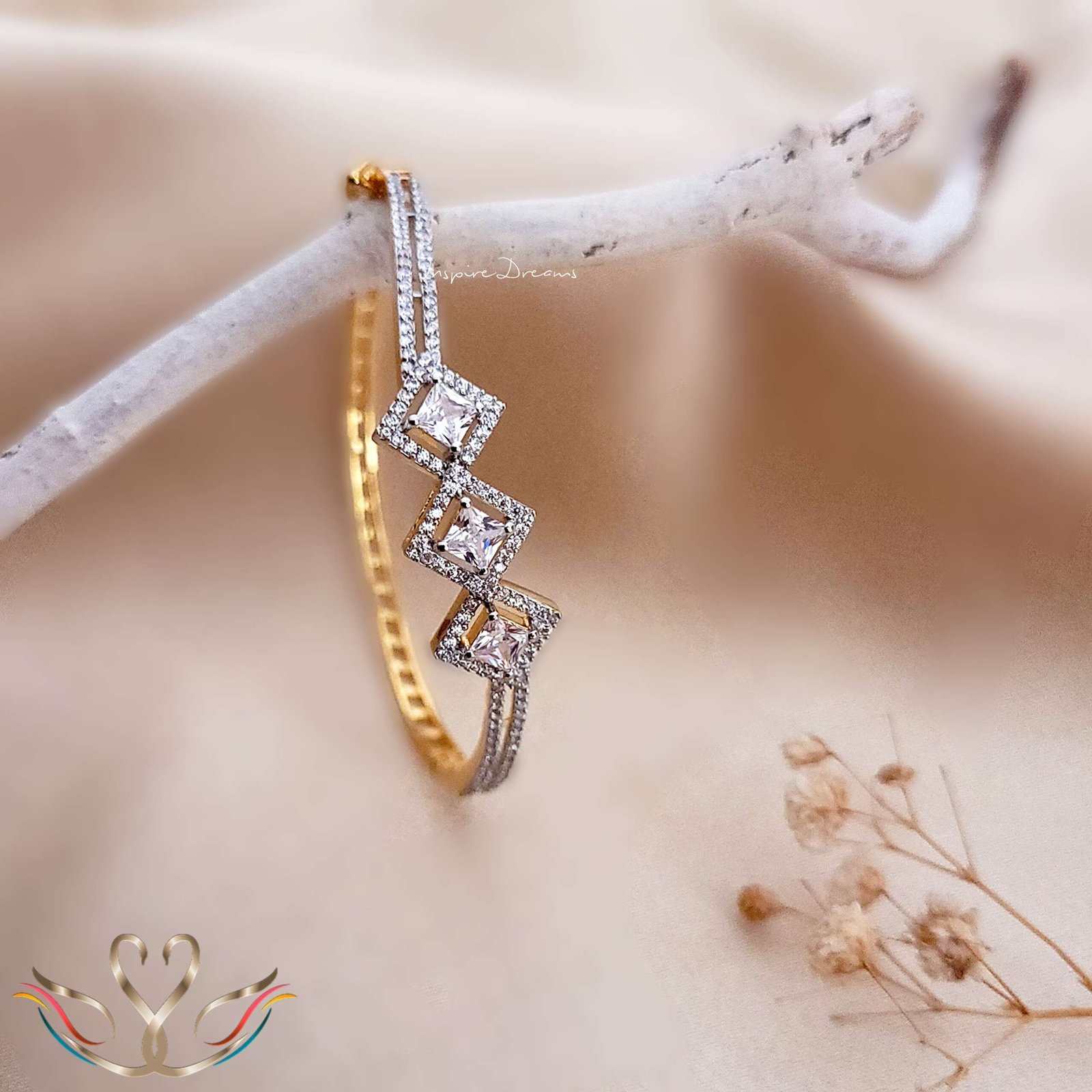 Gold Plated Scarlet Cz Square Bracelet - Image 3