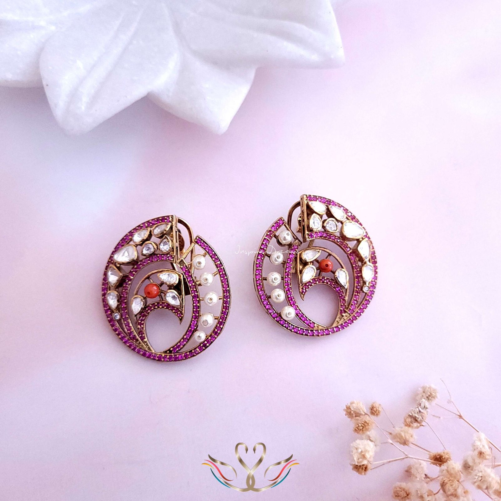 Oval Victorian Silver Moissanite Pearl Earrings