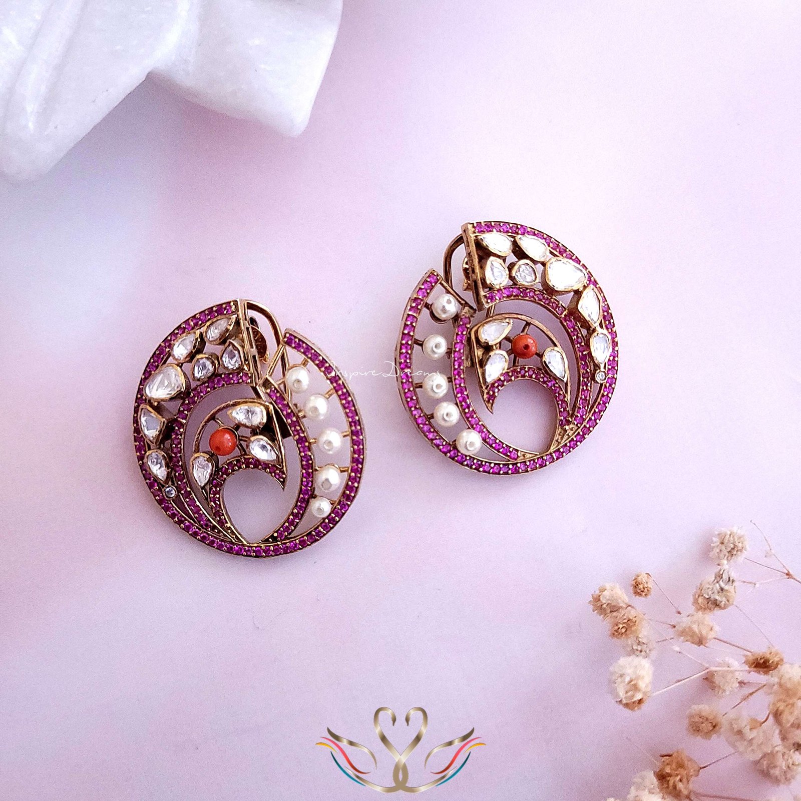 Oval Victorian Silver Moissanite Pearl Earrings - Image 3