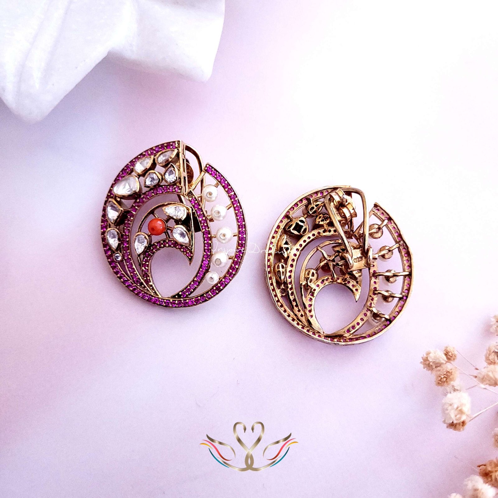 Oval Victorian Silver Moissanite Pearl Earrings - Image 2