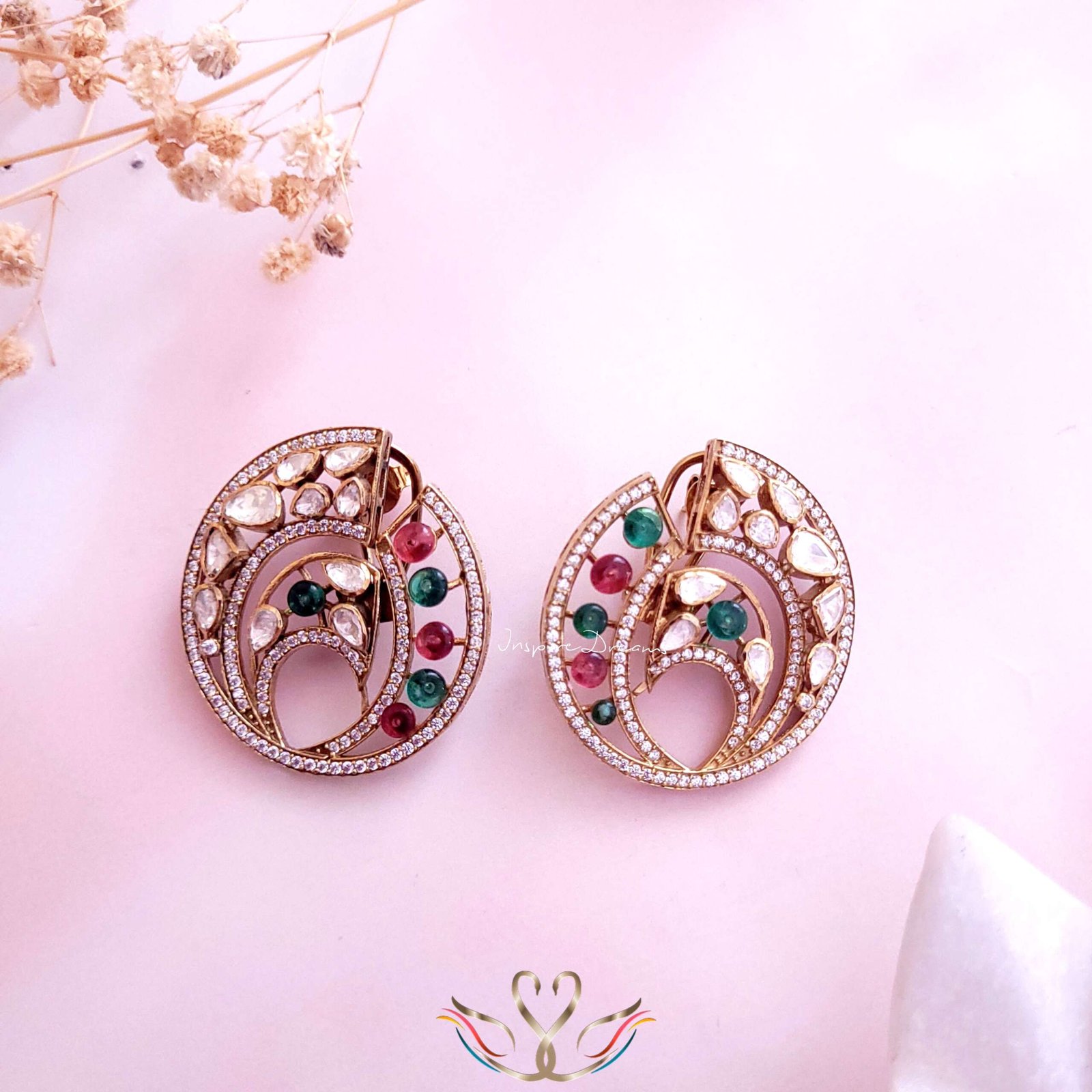 Oval Victorian Silver Moissanite & Tourmaline Earrings