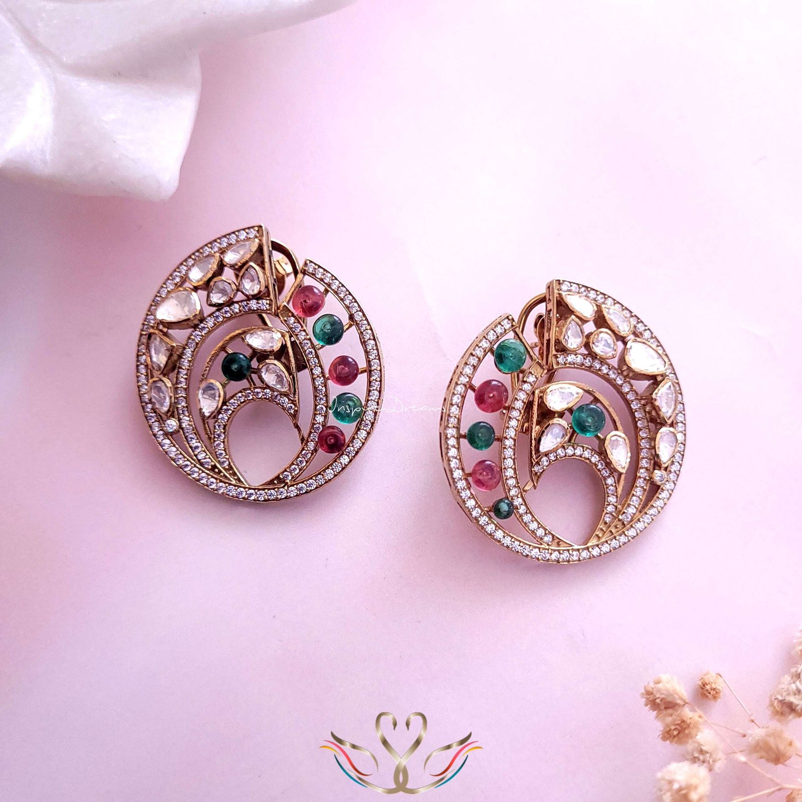 Oval Victorian Silver Moissanite & Tourmaline Earrings - Image 3