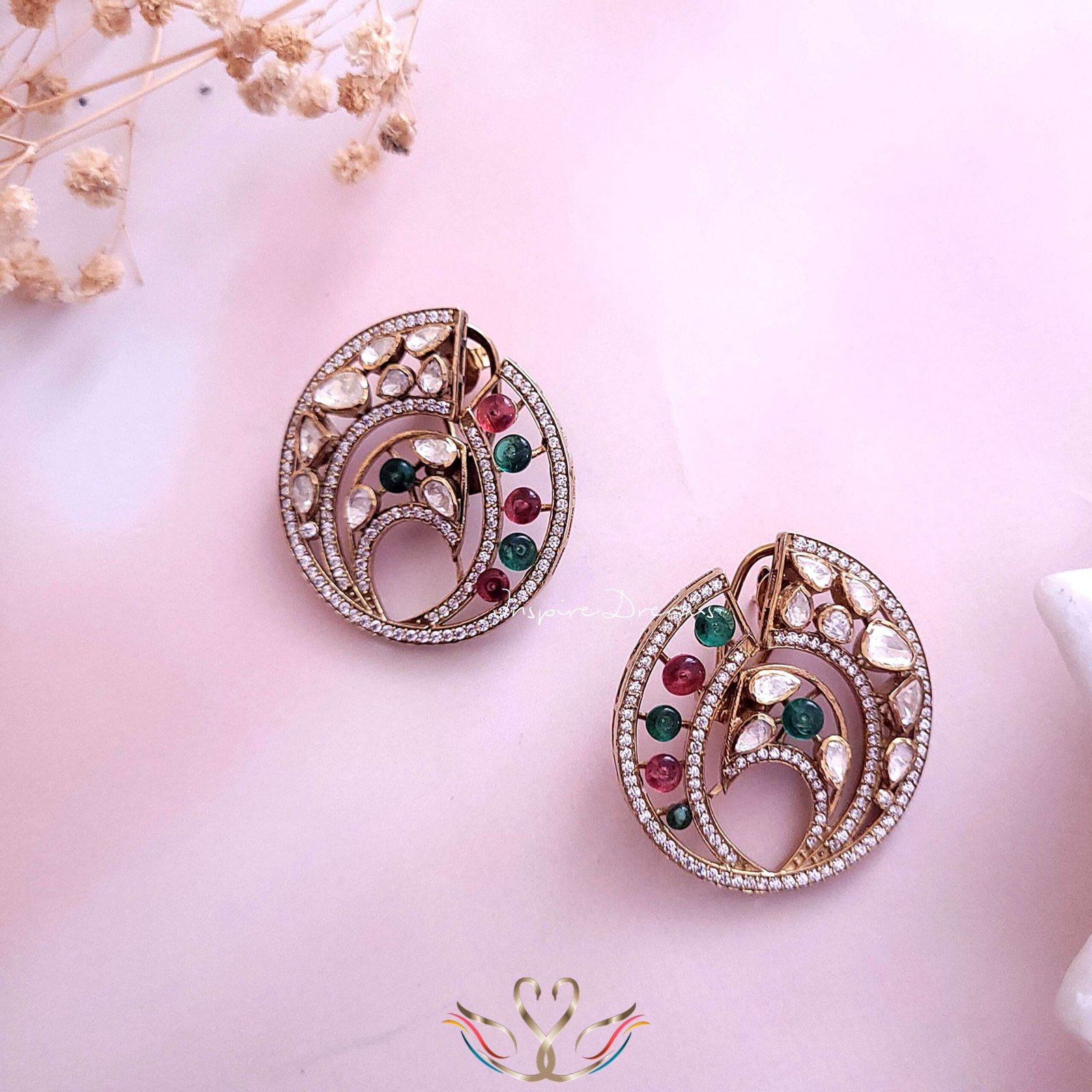 Oval Victorian Silver Moissanite & Tourmaline Earrings - Image 2