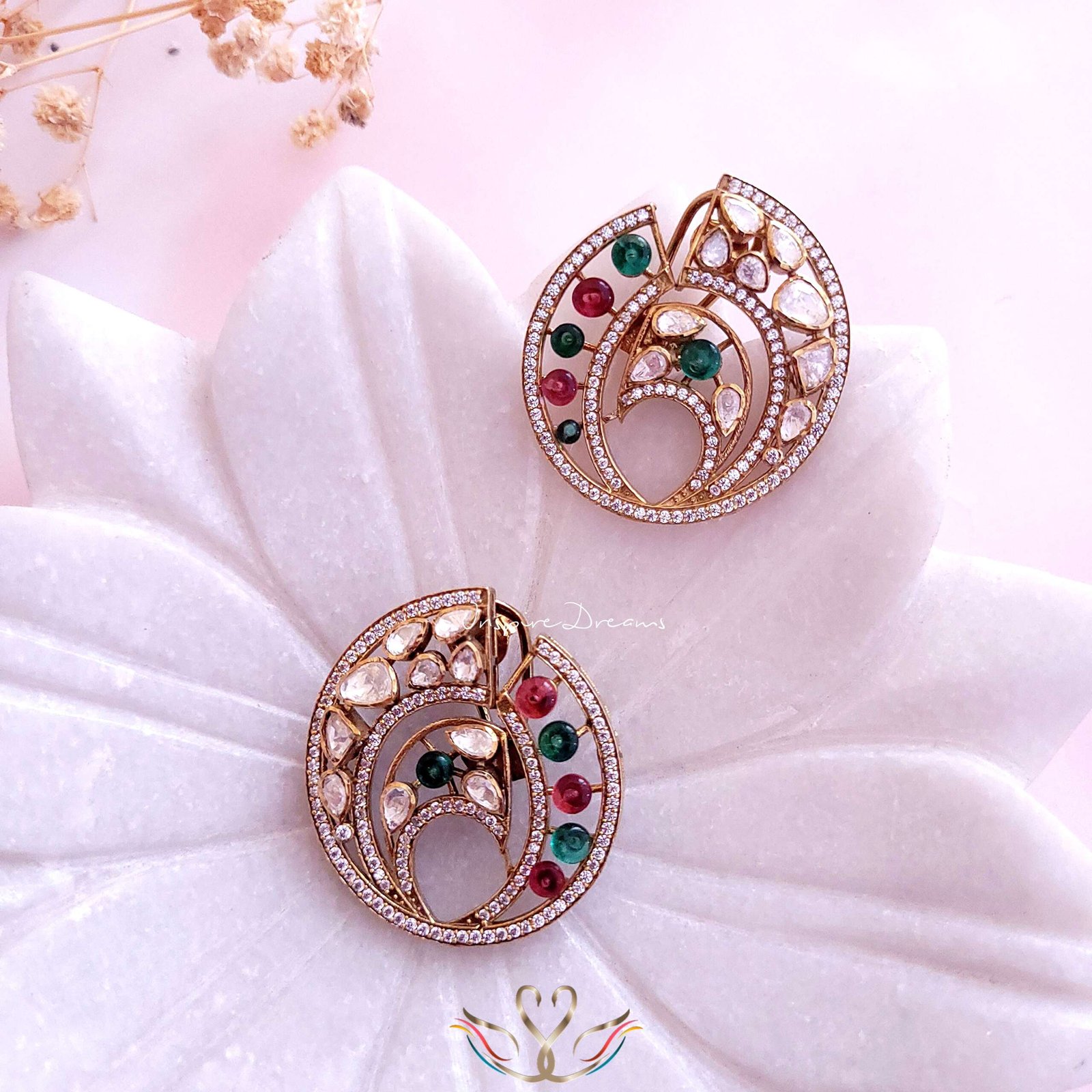 Oval Victorian Silver Moissanite & Tourmaline Earrings - Image 4