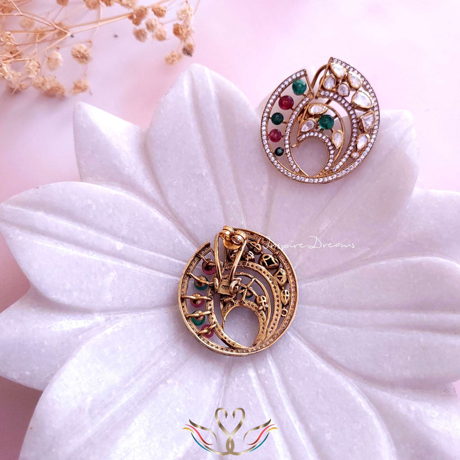 Oval Victorian Silver Moissanite & Tourmaline Earrings - Image 5