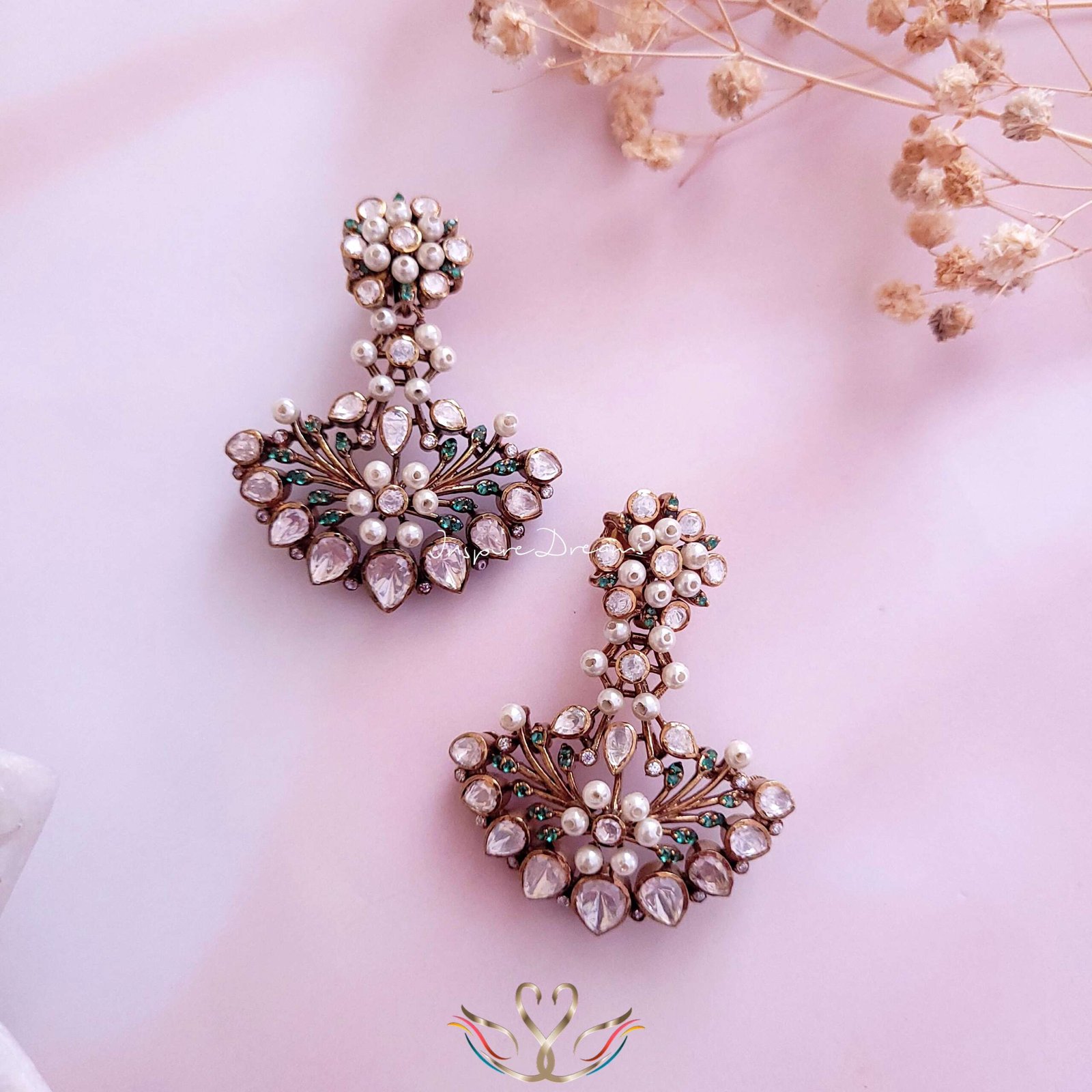 Victorian Silver Cocktail Moissanite Pearl Earrings - Image 2