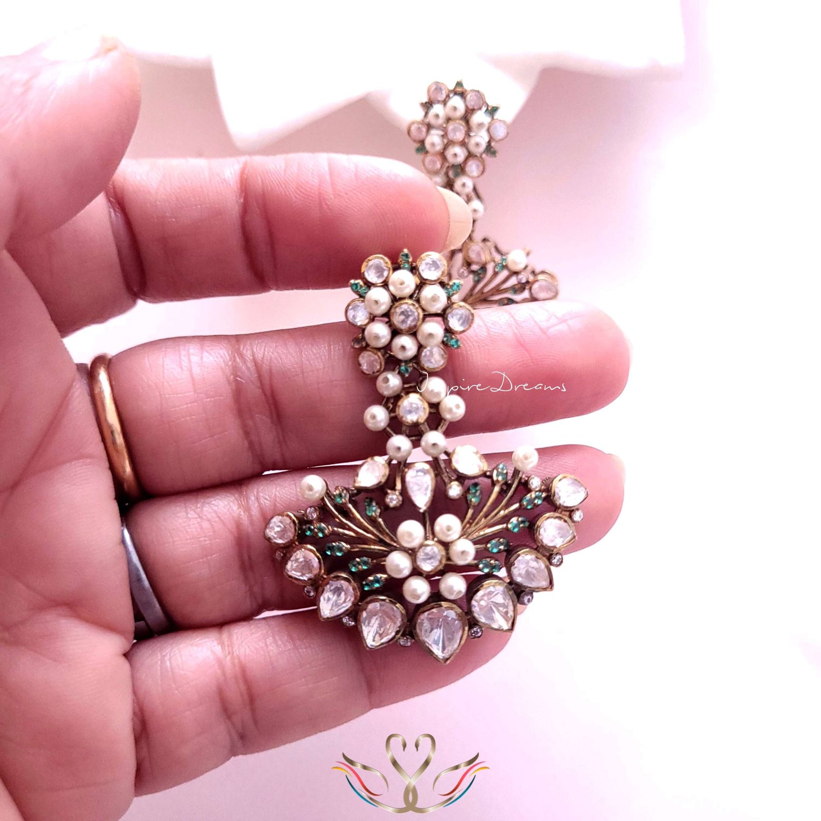 Victorian Silver Cocktail Moissanite Pearl Earrings - Image 4