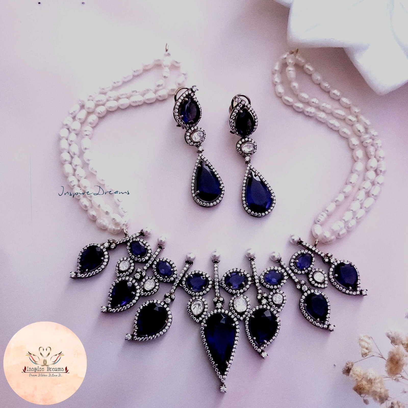 SAPPHIRE STONE DEWDROPS MOISSANITE NECKLACE