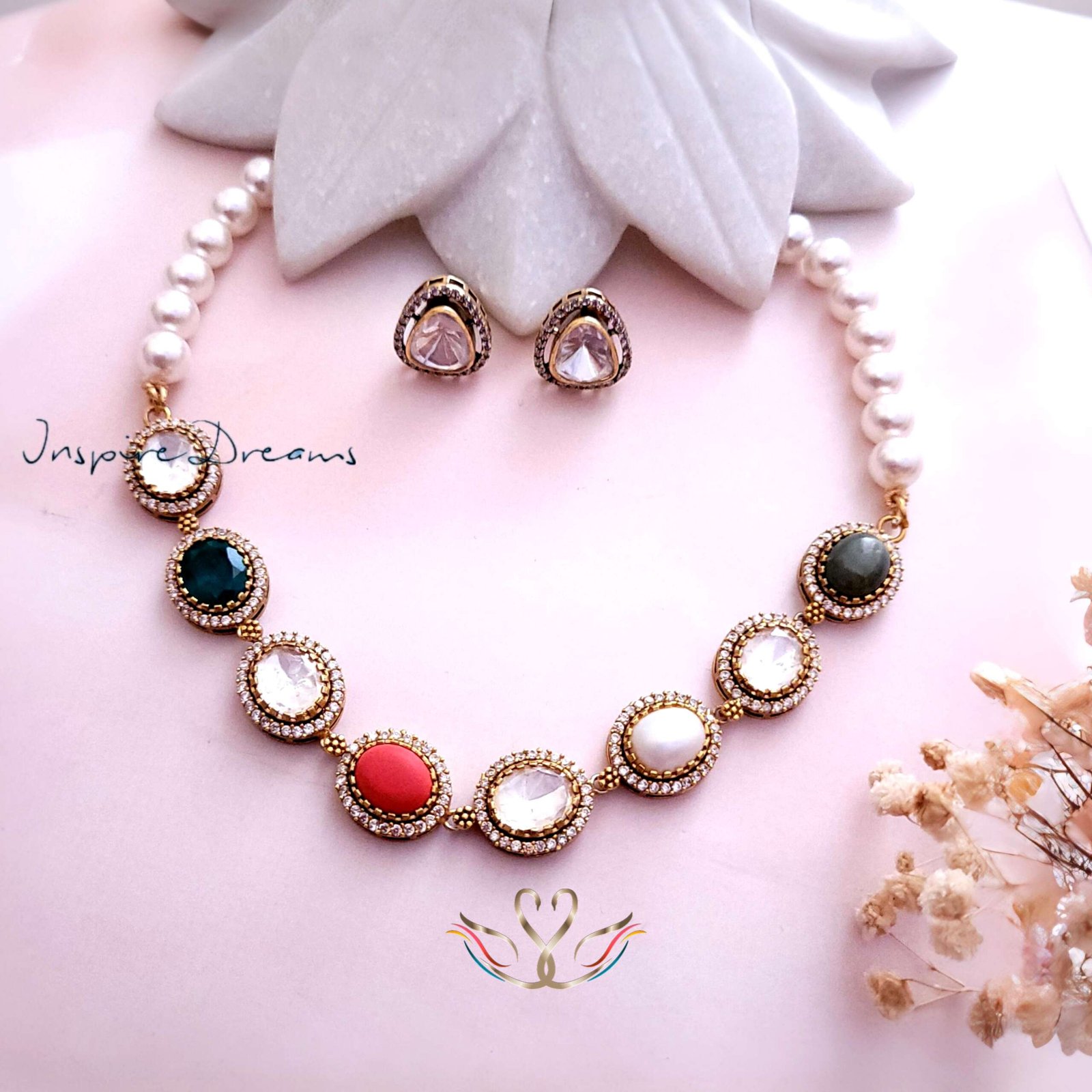 92.5 SILVER GOLD TONE CLUSTING VICTORIAN SHORT NECKLACE