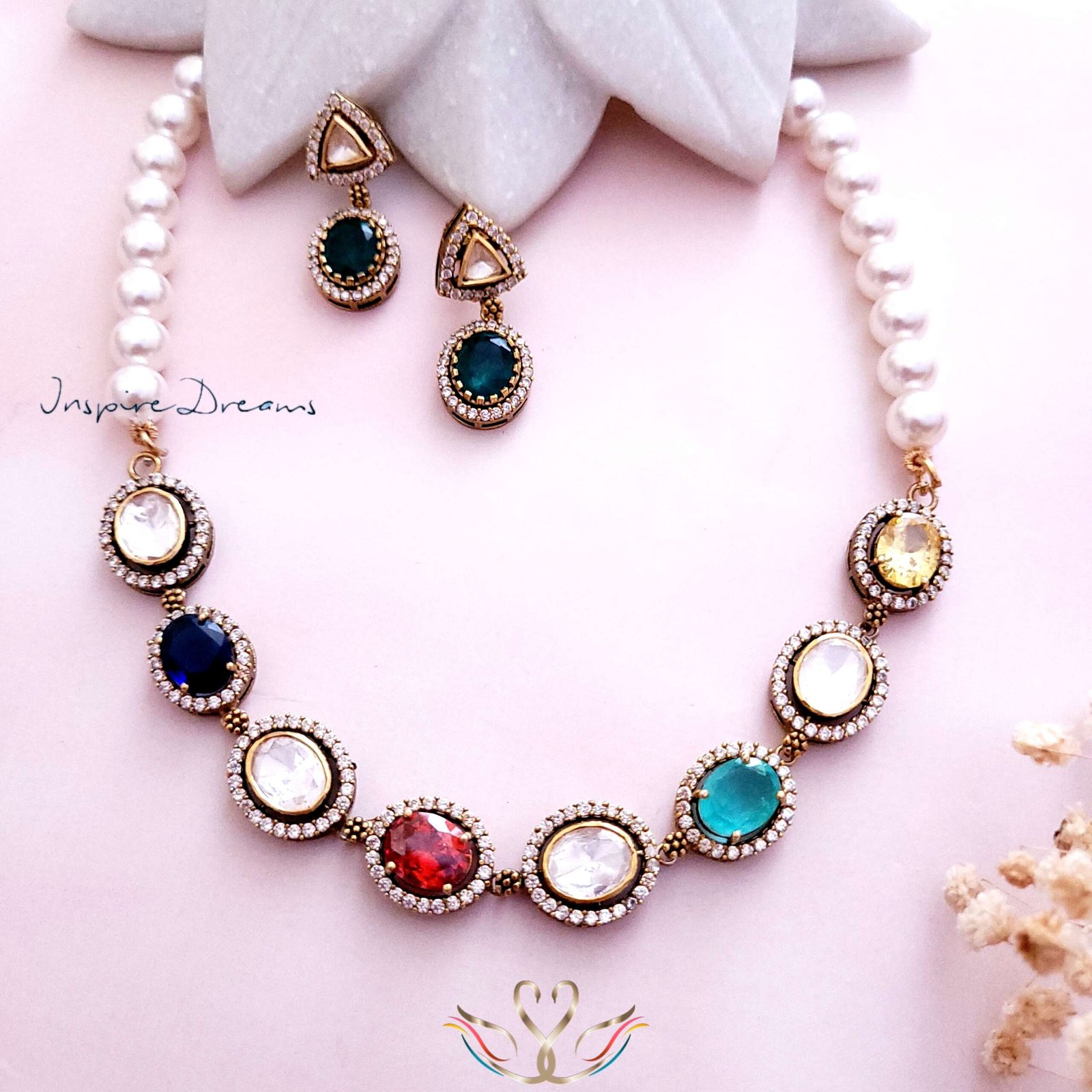 92.5 SILVER GOLD TONE CLUSTING VICTORIAN SHORT NECKLACE