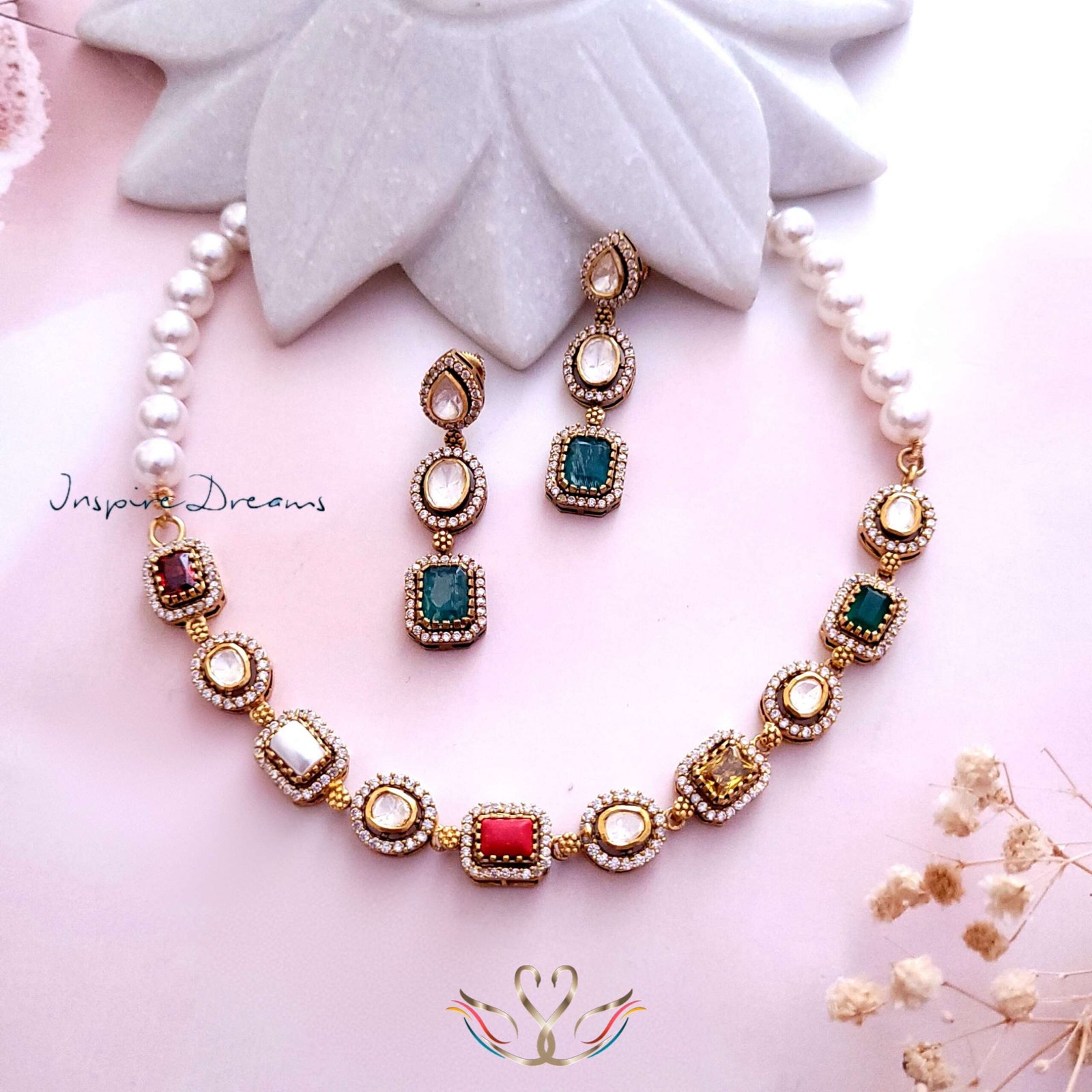 92.5 SILVER GOLD TONE CLUSTING VICTORIAN SHORT NECKLACE